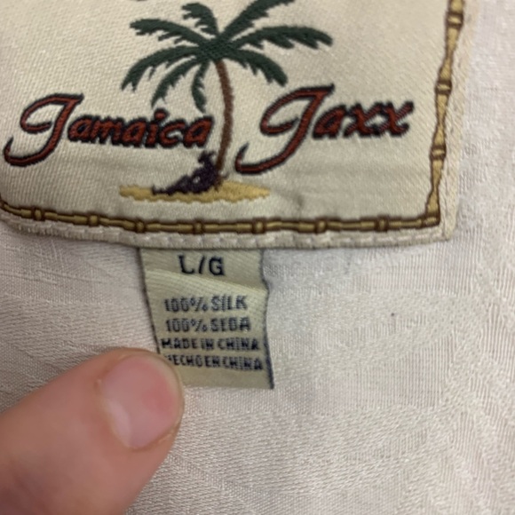 Jamaica Jacxx 100% Silk Shirt size L Short Sleeve Tropical fern pattern Pocket - Picture 14 of 17